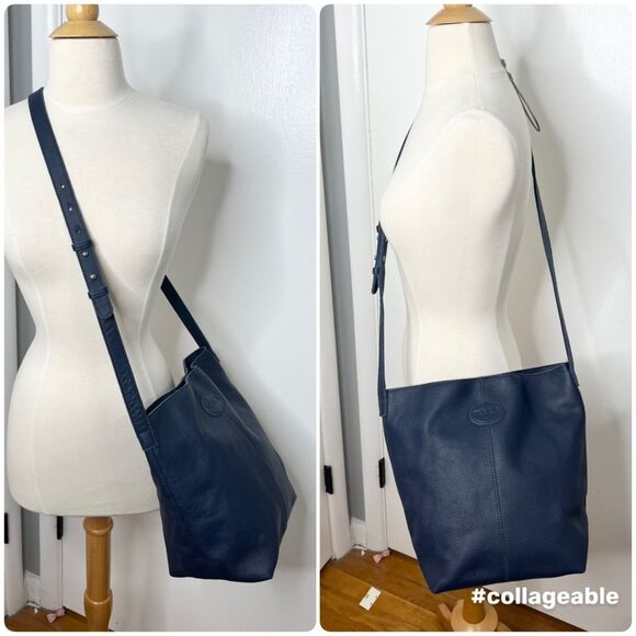 M.I.L.A Joanie Crossbody Bag Navy Leather Bucket - Picture 2 of 10
